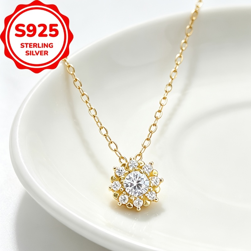 Women's S925 Silver Exquisite Sunflower Pendant Necklace